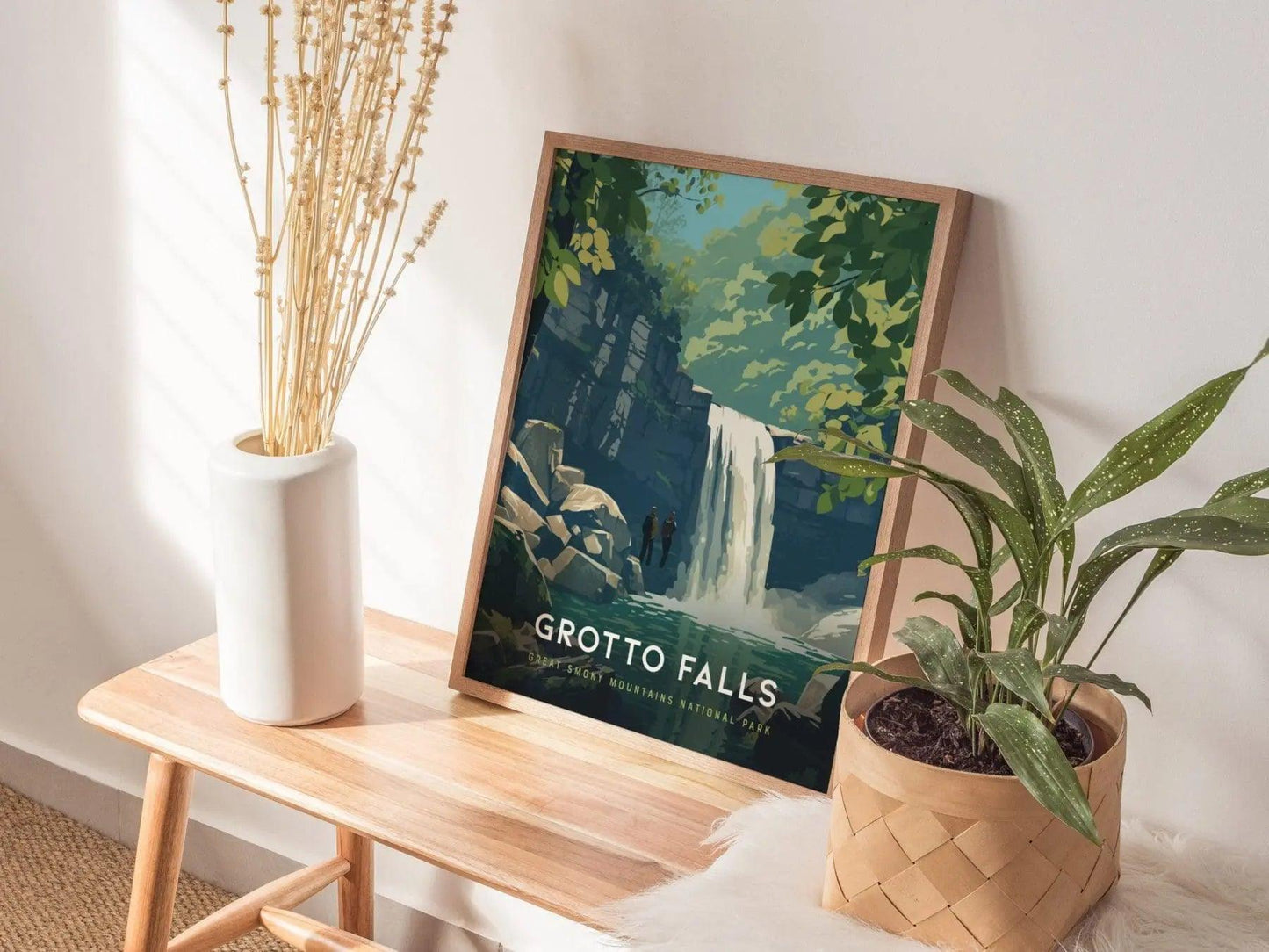 Grotto Falls Great Smoky Mountains National Park Framed Travel Print, Smoky Mountain National Park Travel Poster, Grotto Falls Souvenir Art - Swell Scenes