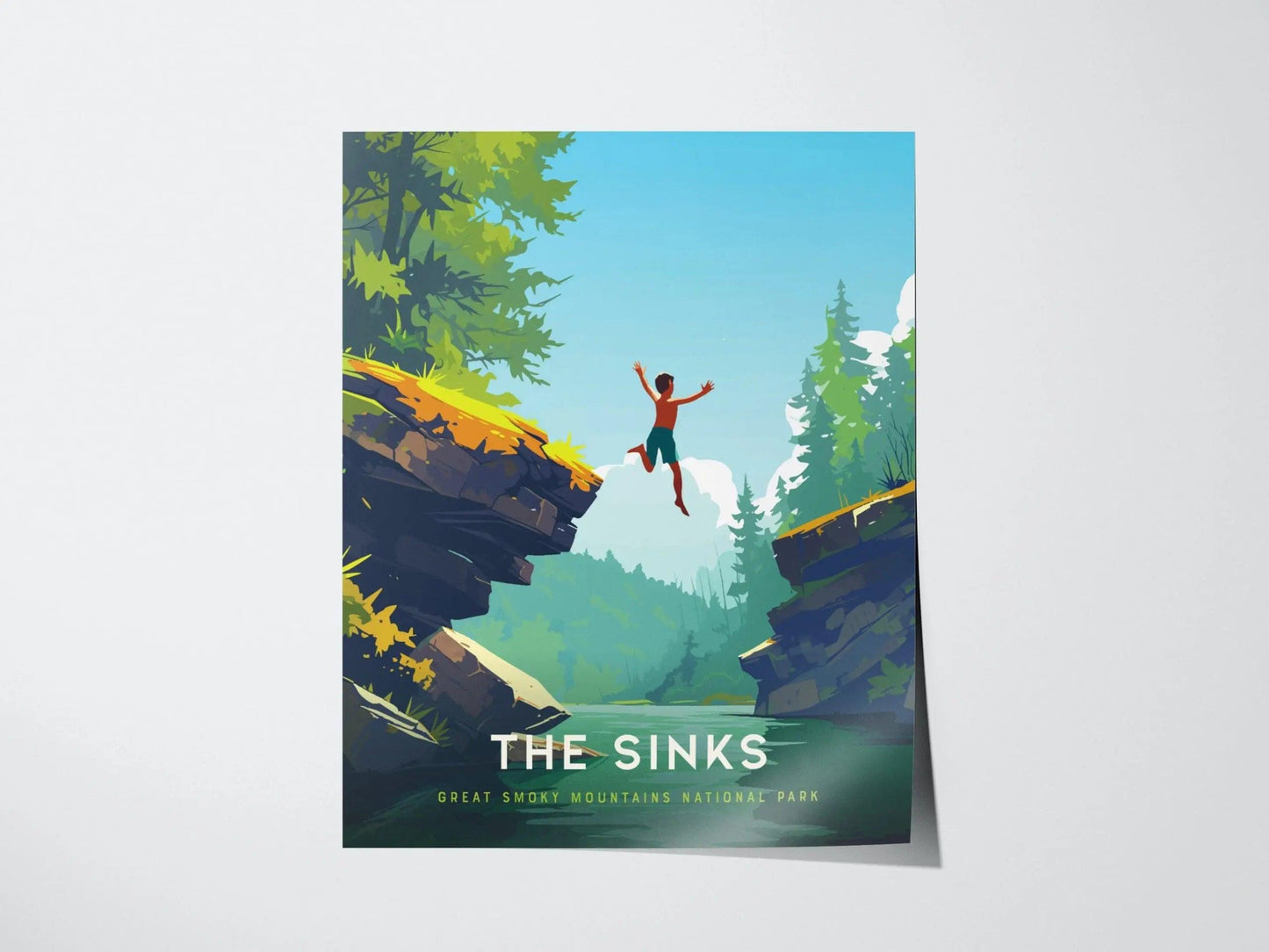 The Sinks at Great Smoky Mountains National Park Framed Travel Print, Smokies National Park Travel Poster, The Sinks Cliff Jumping Souvenir - Swell Scenes