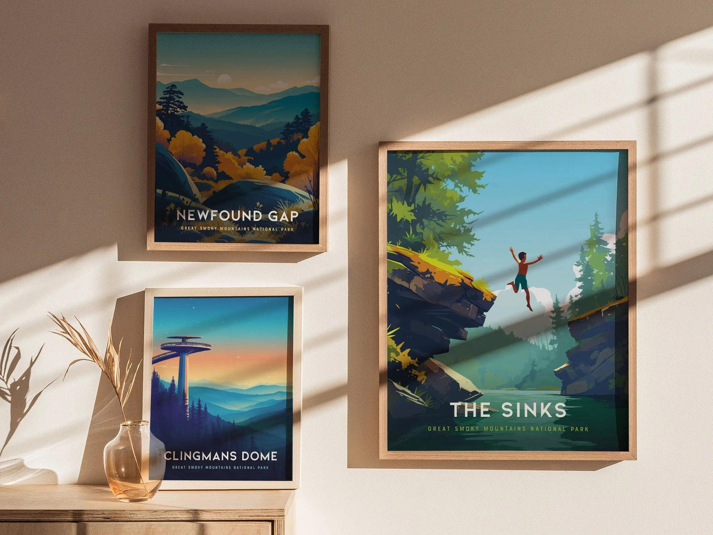 The Sinks at Great Smoky Mountains National Park Framed Travel Print, Smokies National Park Travel Poster, The Sinks Cliff Jumping Souvenir - Swell Scenes