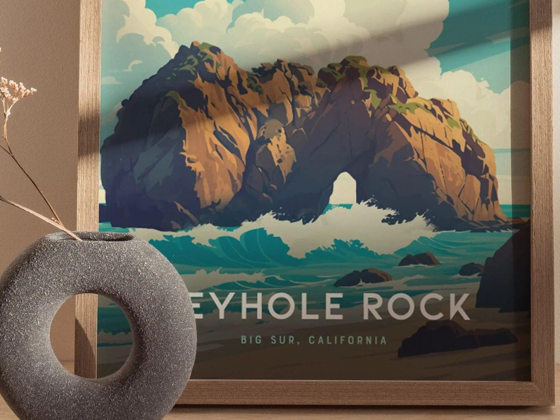 Keyhole Rock at Big Sur Framed Travel Print, California Big Sur Travel Poster, Keyhole Rock Big Sur Wall Art, California Airbnb Wall Decor - Swell Scenes