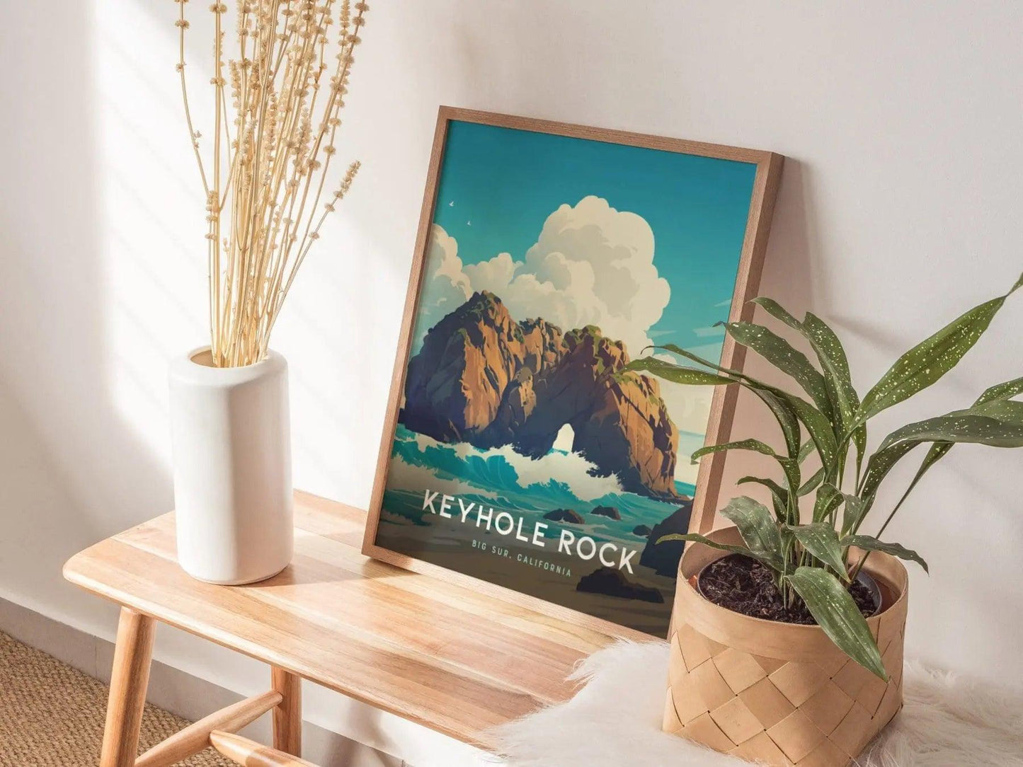 Keyhole Rock at Big Sur Framed Travel Print, California Big Sur Travel Poster, Keyhole Rock Big Sur Wall Art, California Airbnb Wall Decor - Swell Scenes