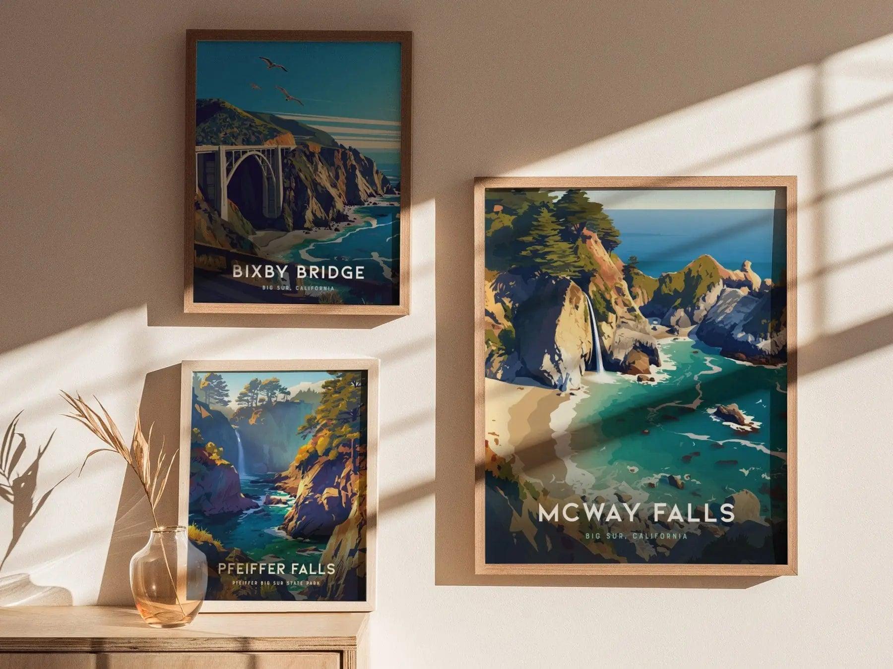 McWay Falls Big Sur Framed Travel Print, California Big Sur Travel Poster, McWay Falls Big Sur Wall Art, Pfeiffer State Park Airbnb Decor - Swell Scenes