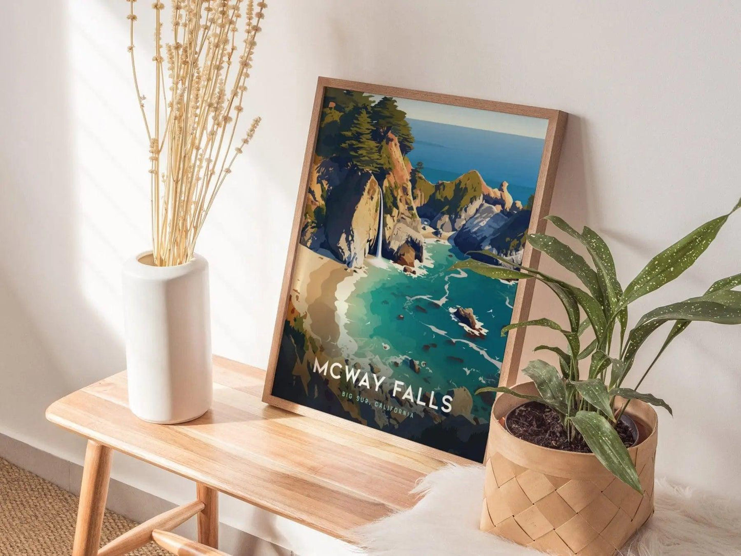 McWay Falls Big Sur Framed Travel Print, California Big Sur Travel Poster, McWay Falls Big Sur Wall Art, Pfeiffer State Park Airbnb Decor - Swell Scenes