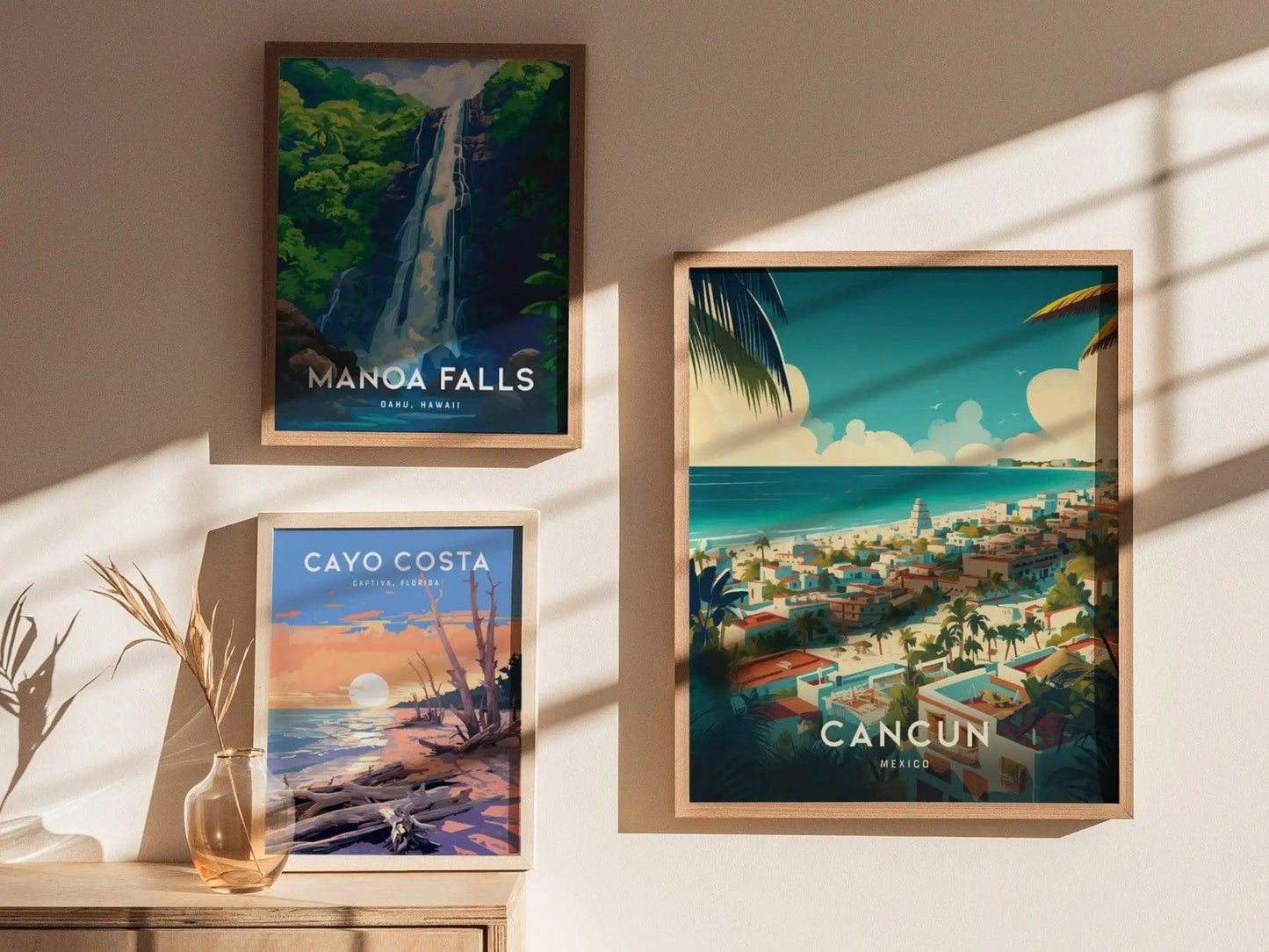 Cancun Framed Travel Poster, Cancun City Travel Poster Print, Cancun Mexico Travel Poster, Cancun Mexico, Coastal Airbnb Decor Wall Art - Swell Scenes