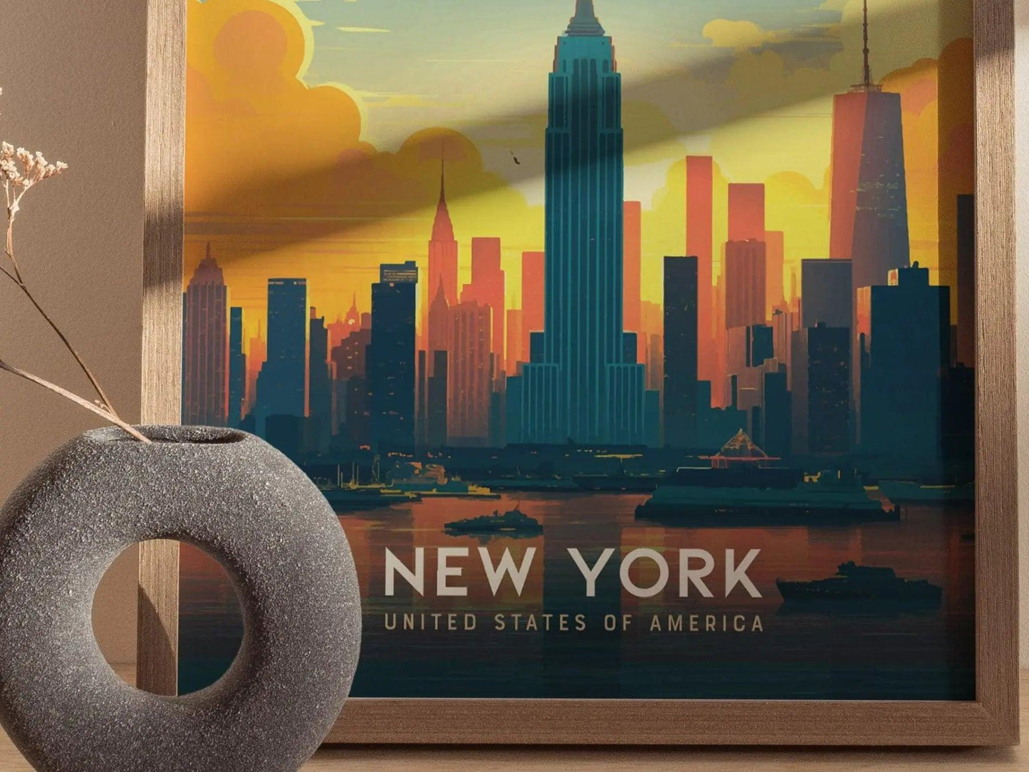 New York Framed Travel Print, Empire State New York City Travel Poster, New York Wall Art Travel Poster, Travel Print, Traveler Home Decor - Swell Scenes