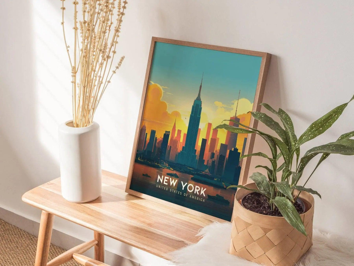 New York Framed Travel Print, Empire State New York City Travel Poster, New York Wall Art Travel Poster, Travel Print, Traveler Home Decor - Swell Scenes
