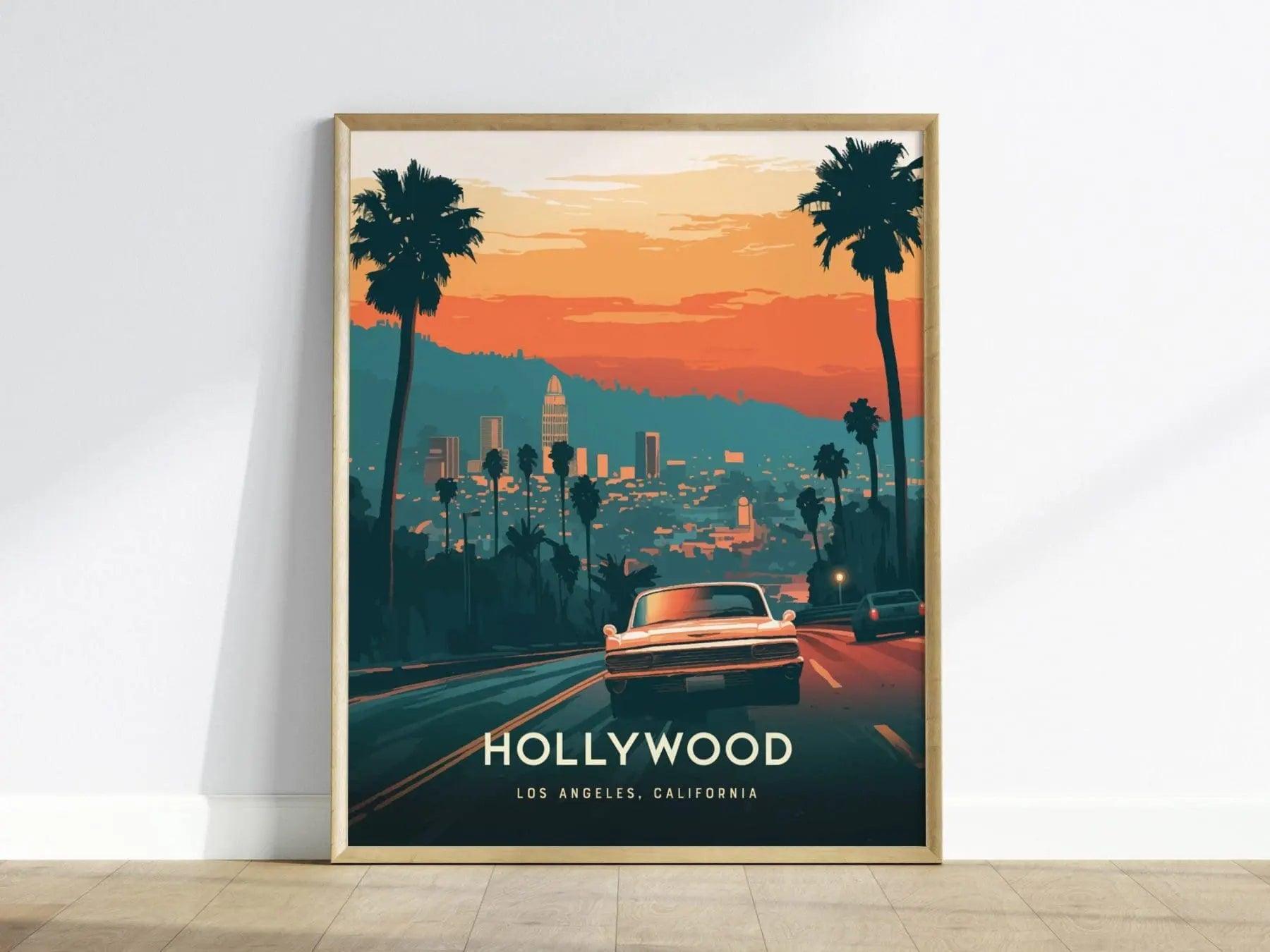 Hollywood Framed Travel Poster, Hollywood Los Angeles Poster Print, Hollywood Custom Travel Print, Personalized Travel Poster, Home Decor - Swell Scenes