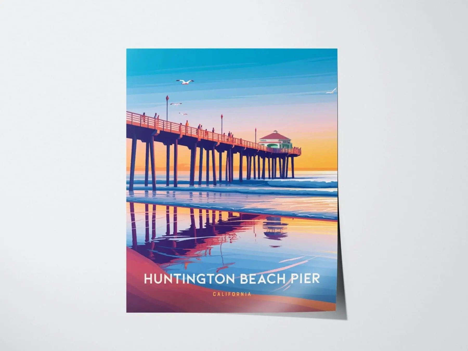 Huntington Beach California Framed Travel Poster, Huntington Beach Poster, California Pier Postcard Custom Travel Print, Birthday Gifts Art - Swell Scenes