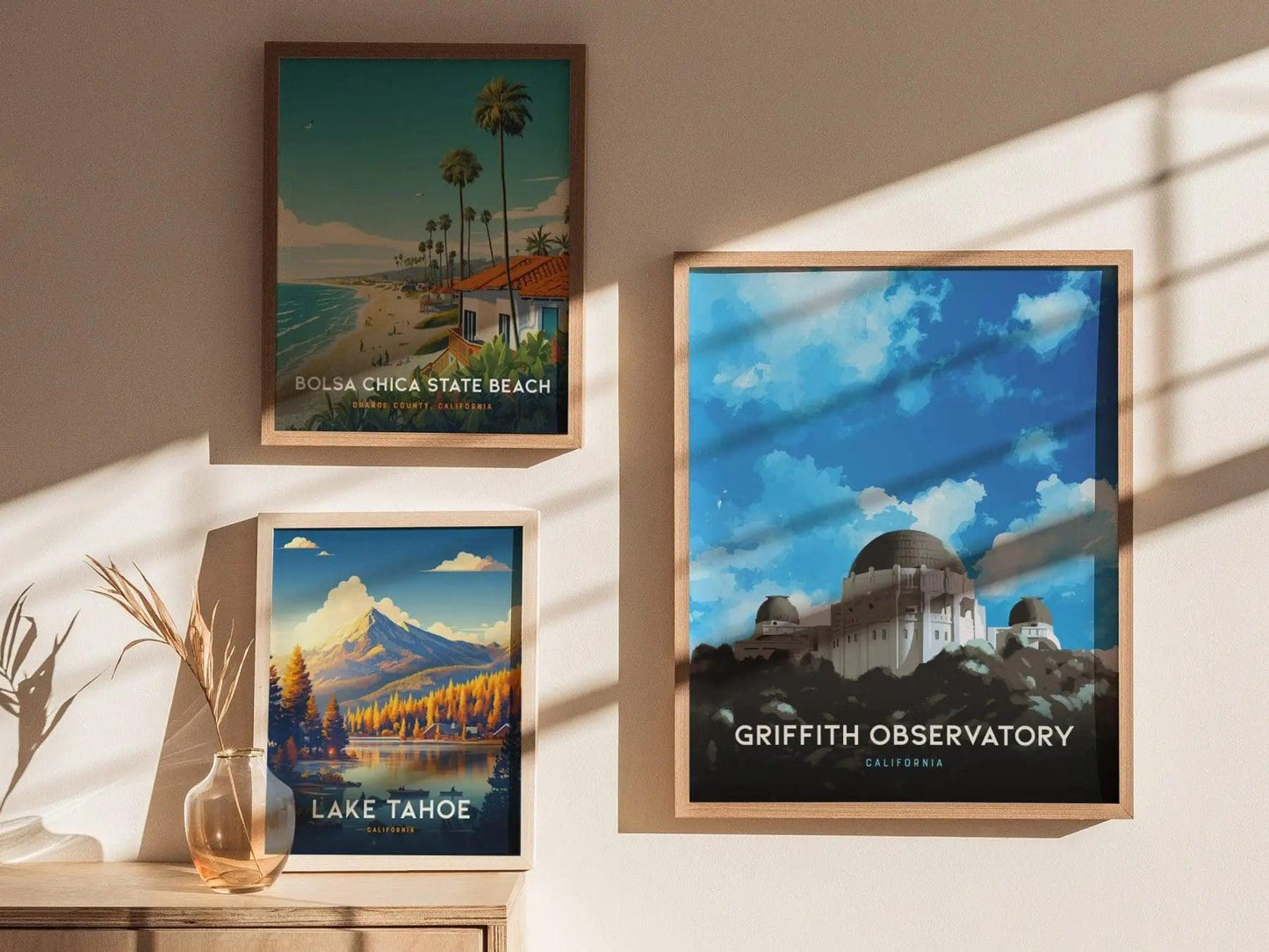Los Angeles Framed Travel Poster, Los Angeles Griffith Observatory Poster Wall Art, California Travel Print, Coastal Airbnb Home Decor Art - Swell Scenes