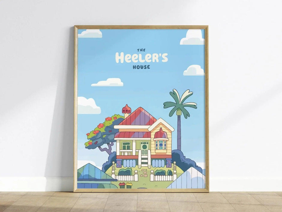 Bluey Nursery Framed Poster, The Heeler's House Decor for Kids Room, Bluey Nursery Print, Bluey Wall Decor, The Sign Episode Souvenir Art - Swell Scenes