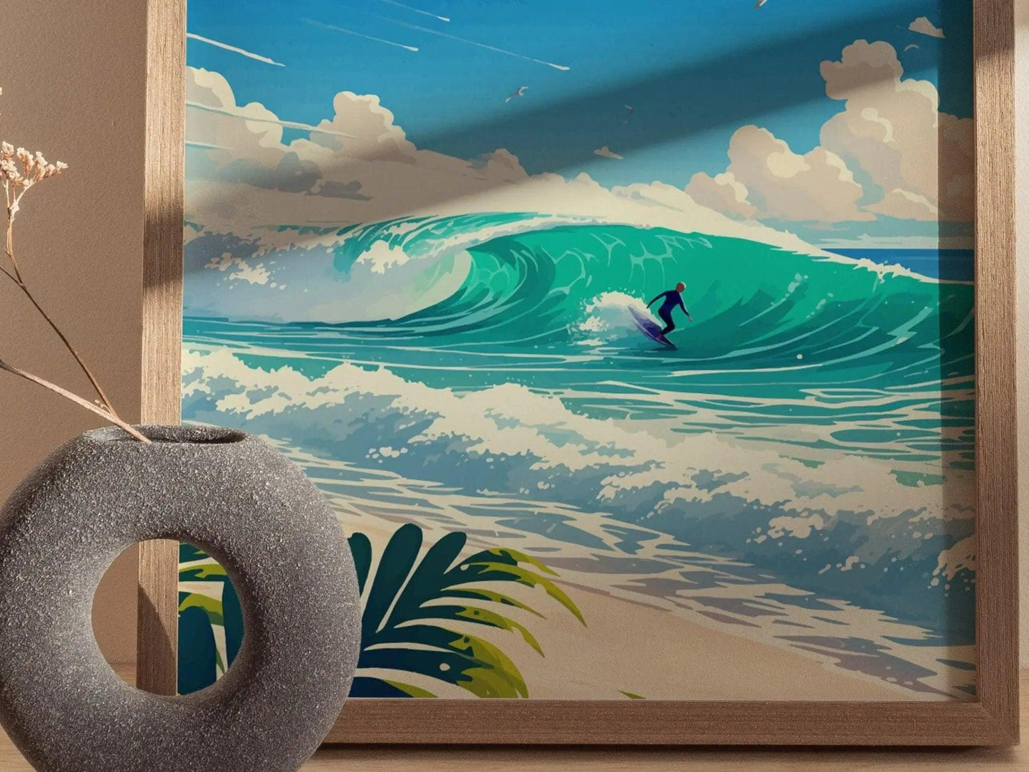 Reef Road, West Palm Beach, Florida Framed Wall Art - Surfing Wave Beach House Barrel Surf Poster Travel Print Surfer Gift Home Decor Set - Swell Scenes