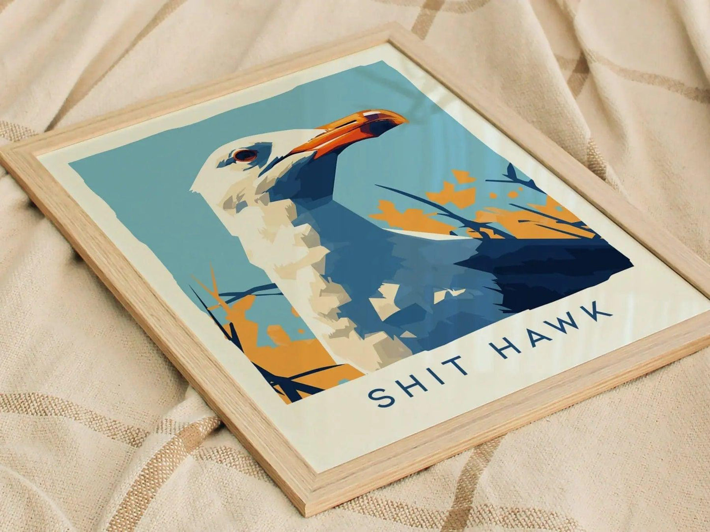 Shit Hawk, Urban Wildlife Series, Seagull Framed Wall Art - City Bird Collection Poster Design Print Funny LA NYC Statement Beach Decor Set - Swell Scenes