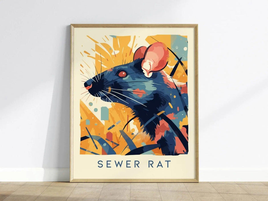 Sewer Rat, Urban Wildlife Series, Rodent Framed Wall Art - City Animal Collection Poster Design Print Funny Gift LA NYC Decor Statement Set - Swell Scenes