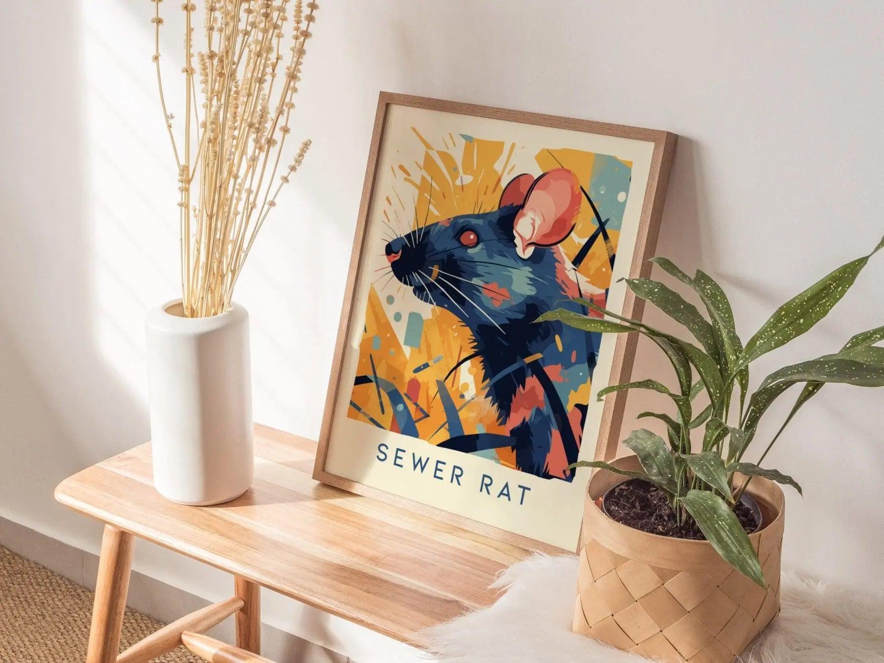 Sewer Rat, Urban Wildlife Series, Rodent Framed Wall Art - City Animal Collection Poster Design Print Funny Gift LA NYC Decor Statement Set - Swell Scenes