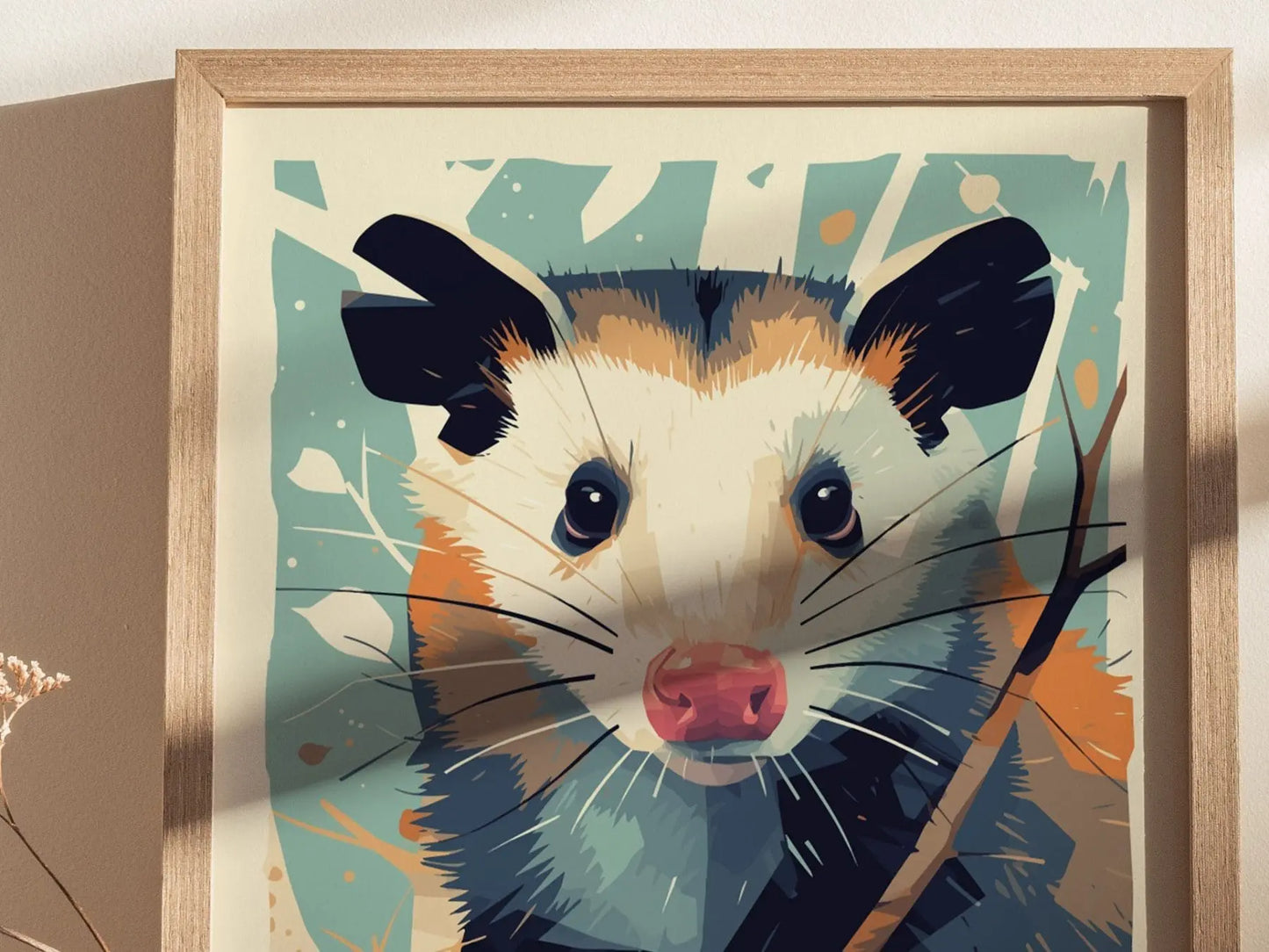 Opossum, Urban Wildlife Series, Possum Framed Wall Art - City Animal Collection Poster Design Print Funny Gift LA NYC Decor Statement Set - Swell Scenes