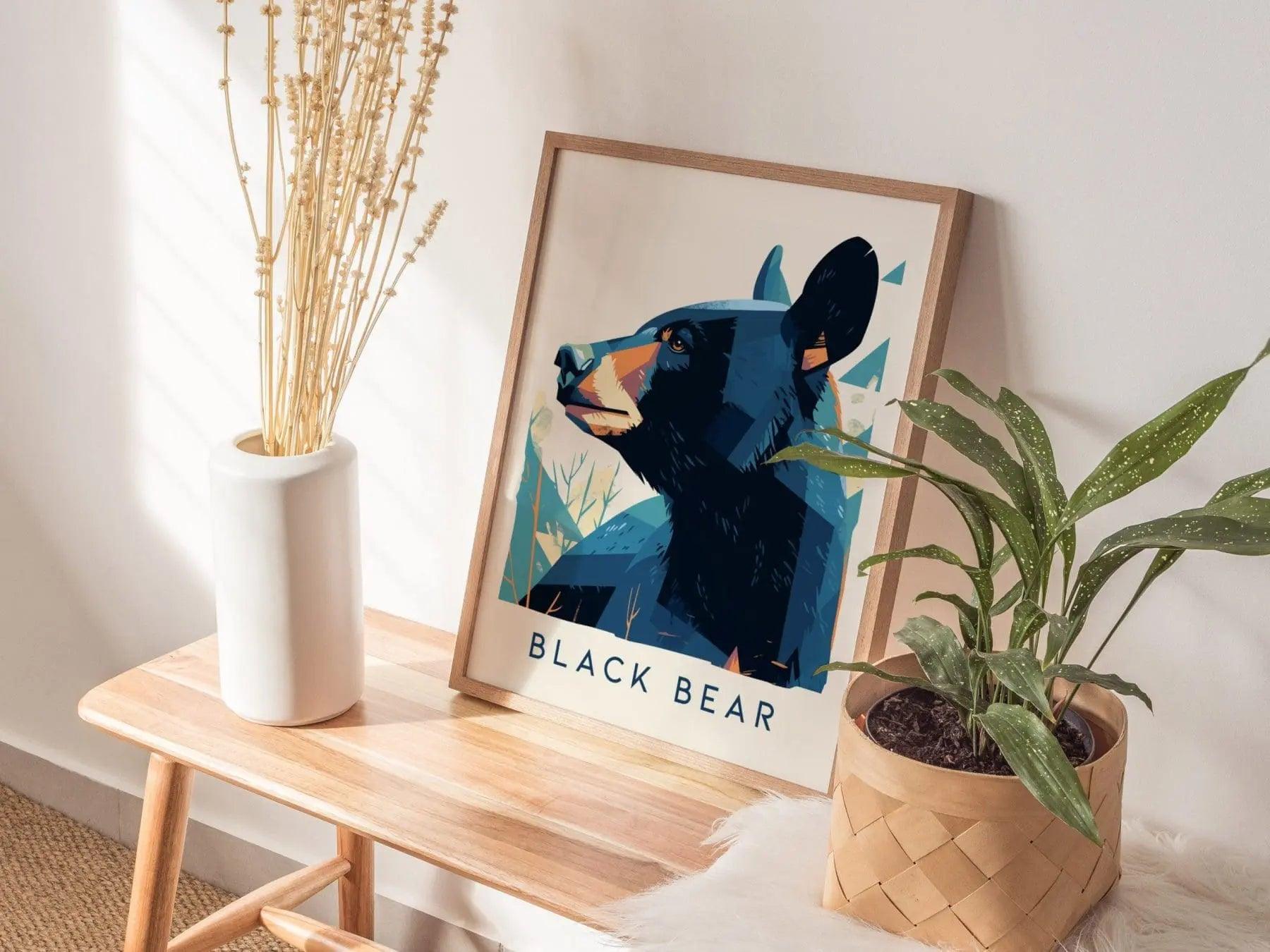 Black Bear, Wildlife Series, Appalachian Framed Wall Art - North American Big Game Nature Poster Design Print Woods Forest Cabin Decor Set - Swell Scenes