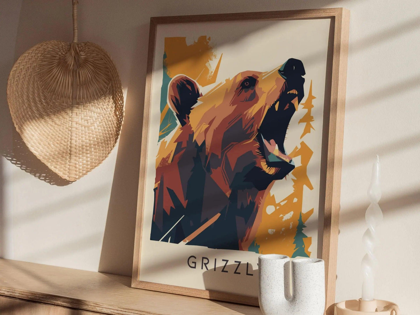 Grizzly, Wildlife Series, Brown Bear Framed Wall Art - North American Big Game Nature Poster Design Print Colorado Mountain Cabin Decor Set - Swell Scenes
