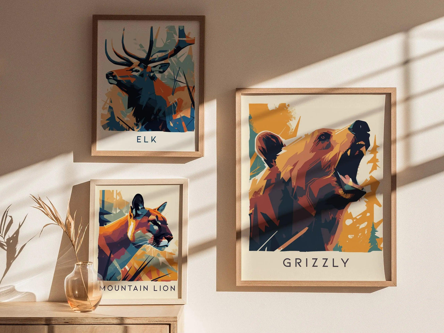 Grizzly, Wildlife Series, Brown Bear Framed Wall Art - North American Big Game Nature Poster Design Print Colorado Mountain Cabin Decor Set - Swell Scenes