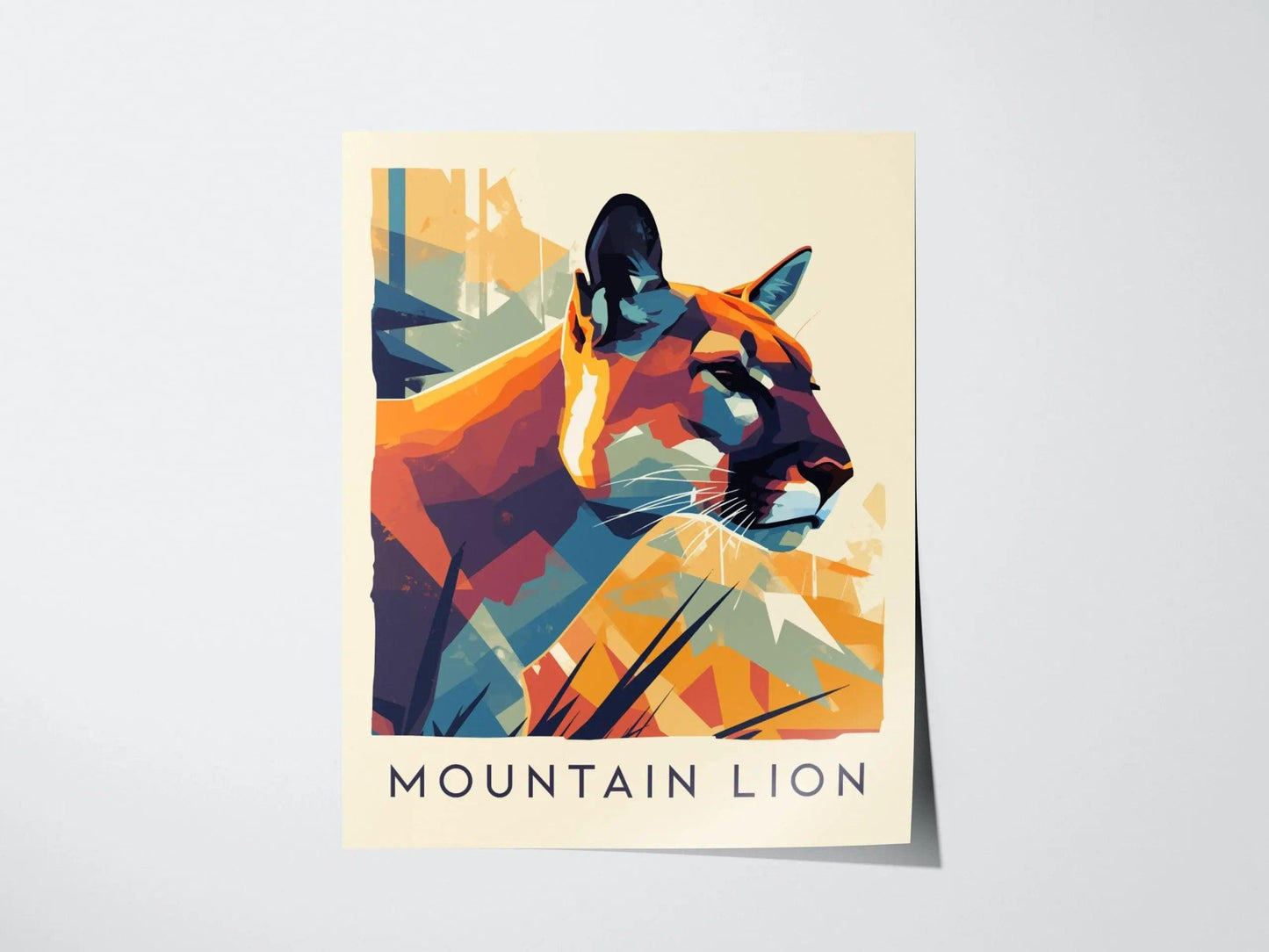 Mountain Lion, Wildlife Series, Big Cat Framed Wall Art - North American Cougar Puma Nature Poster Design Print California Cabin Decor Set - Swell Scenes