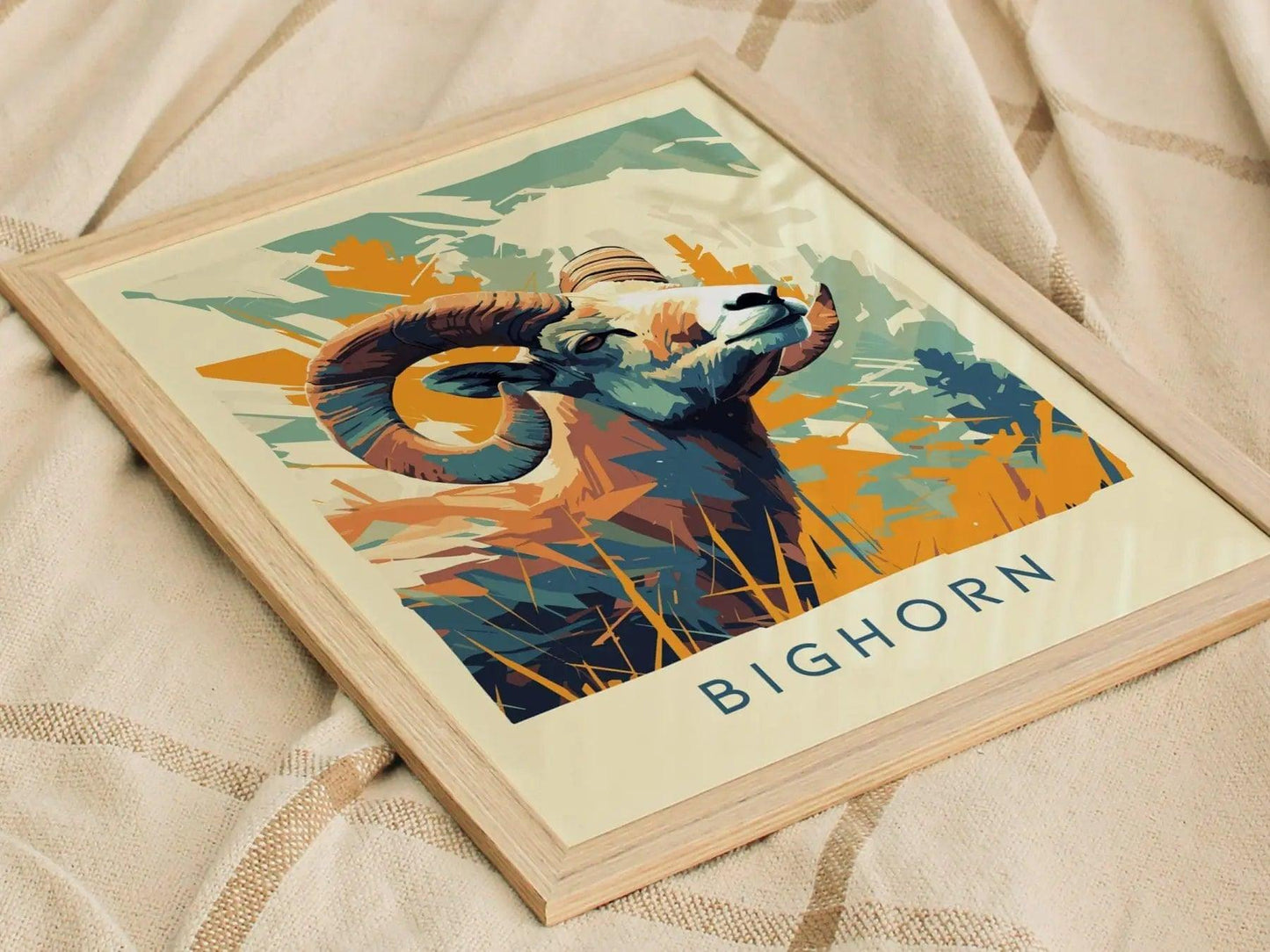 Bighorn, Wildlife Series, Ram Sheep Framed Wall Art - North American Big Game Nature Poster Design Print Montana Hunter Hunt Cabin Decor Set - Swell Scenes