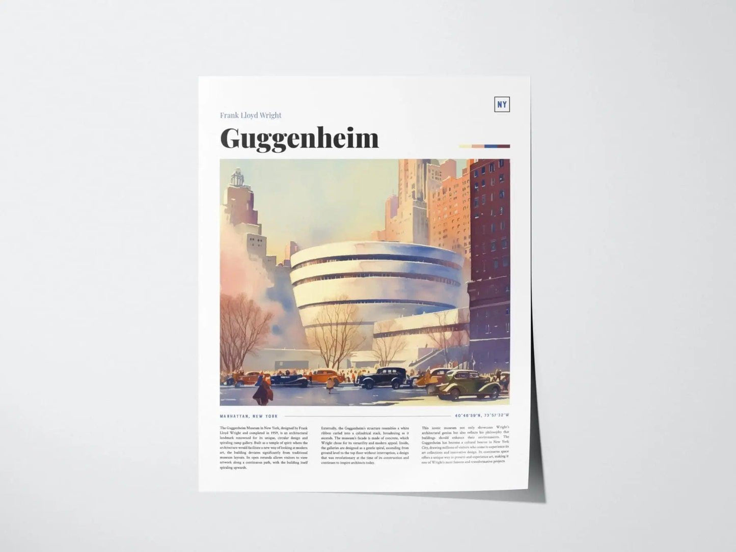 Guggenheim Museum Framed Travel Poster, Architecture Series New York Travel Poster, Mid-Century Travel Poster, Airbnb Home Decor Wall Art - Swell Scenes