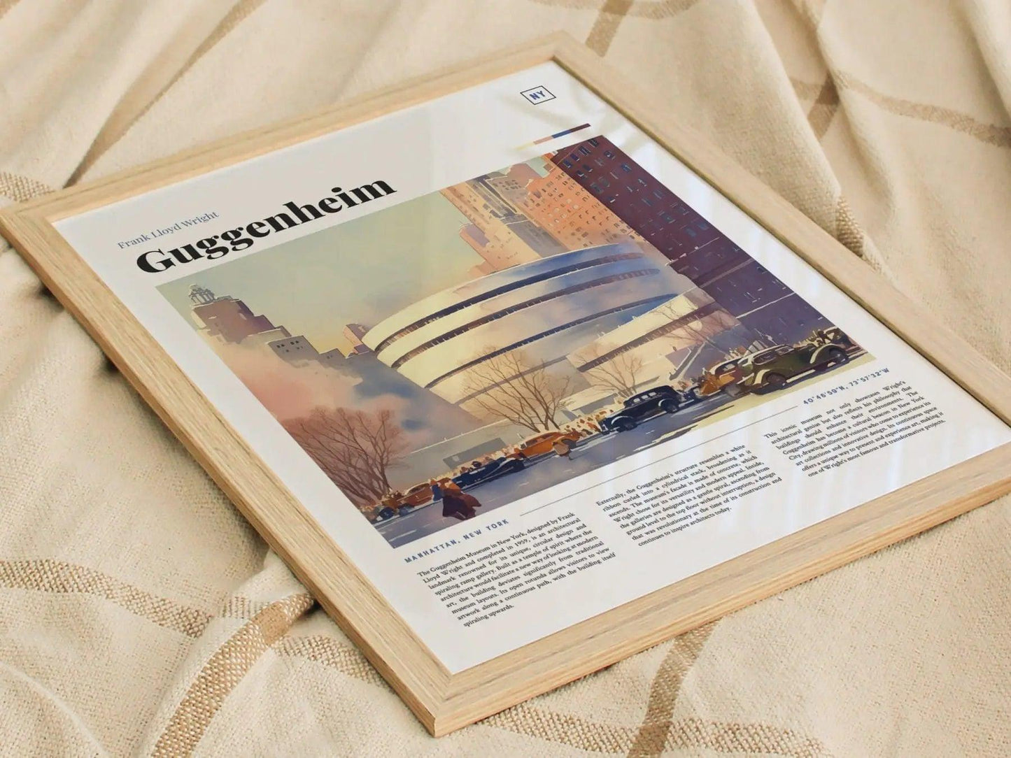 Guggenheim Museum Framed Travel Poster, Architecture Series New York Travel Poster, Mid-Century Travel Poster, Airbnb Home Decor Wall Art - Swell Scenes