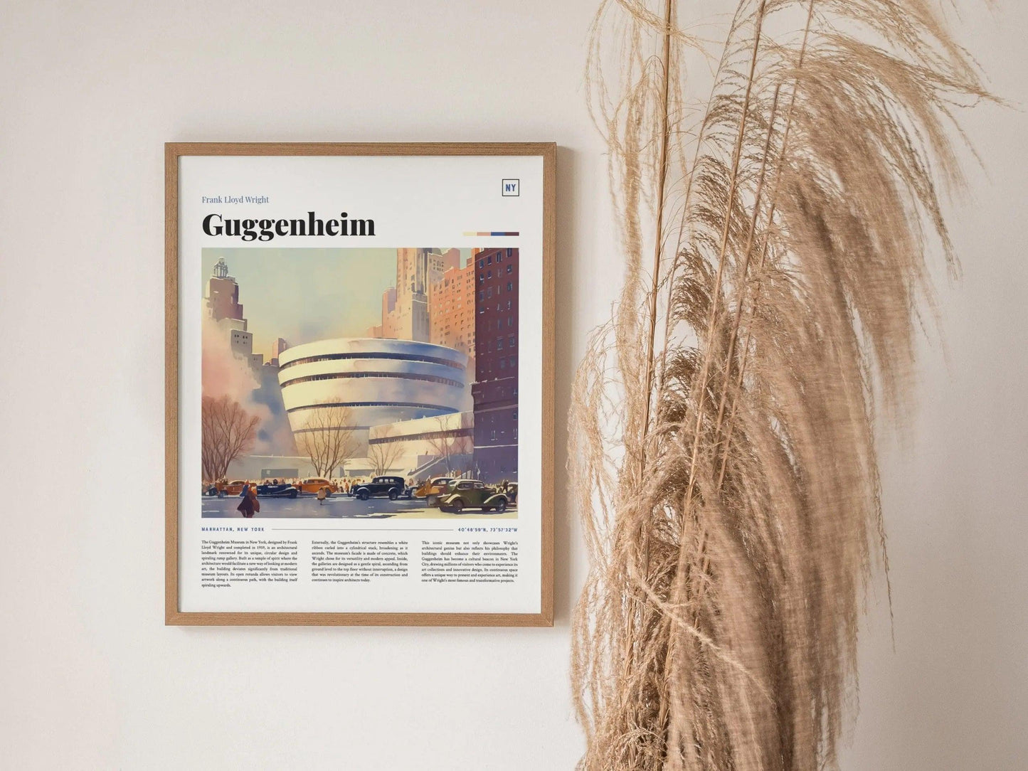 Guggenheim Museum Framed Travel Poster, Architecture Series New York Travel Poster, Mid-Century Travel Poster, Airbnb Home Decor Wall Art - Swell Scenes