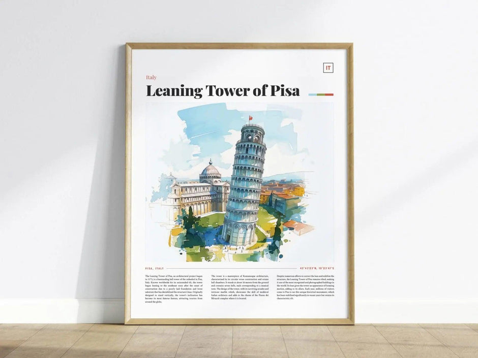 Leaning Tower of Pisa Framed Travel Poster, Italy Travel Poster, Architecture Series, Leaning Tower of Pisa Travel Art, Italy Travel Gift - Swell Scenes