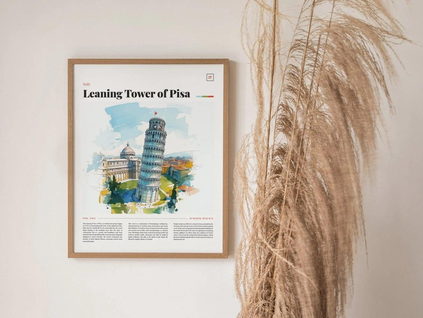 Leaning Tower of Pisa Framed Travel Poster, Italy Travel Poster, Architecture Series, Leaning Tower of Pisa Travel Art, Italy Travel Gift - Swell Scenes