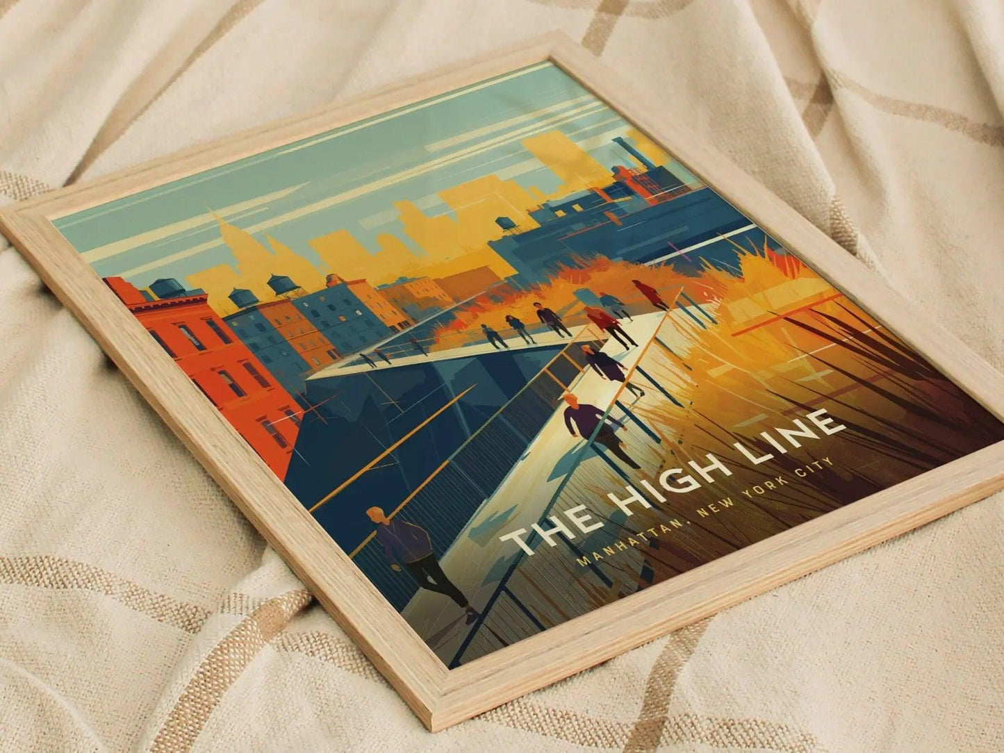 Framed poster of 'The High Line' in New York City on a textured surface