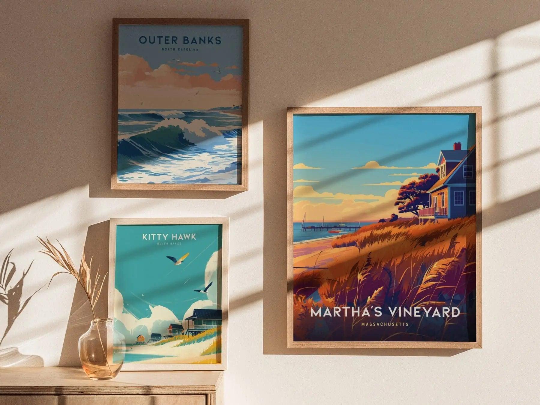 Martha's Vineyard Framed Travel Poster, Martha's Vineyard Massachusetts Wall Art, New England Massachusetts Poster, Coastal Airbnb Decor - Swell Scenes