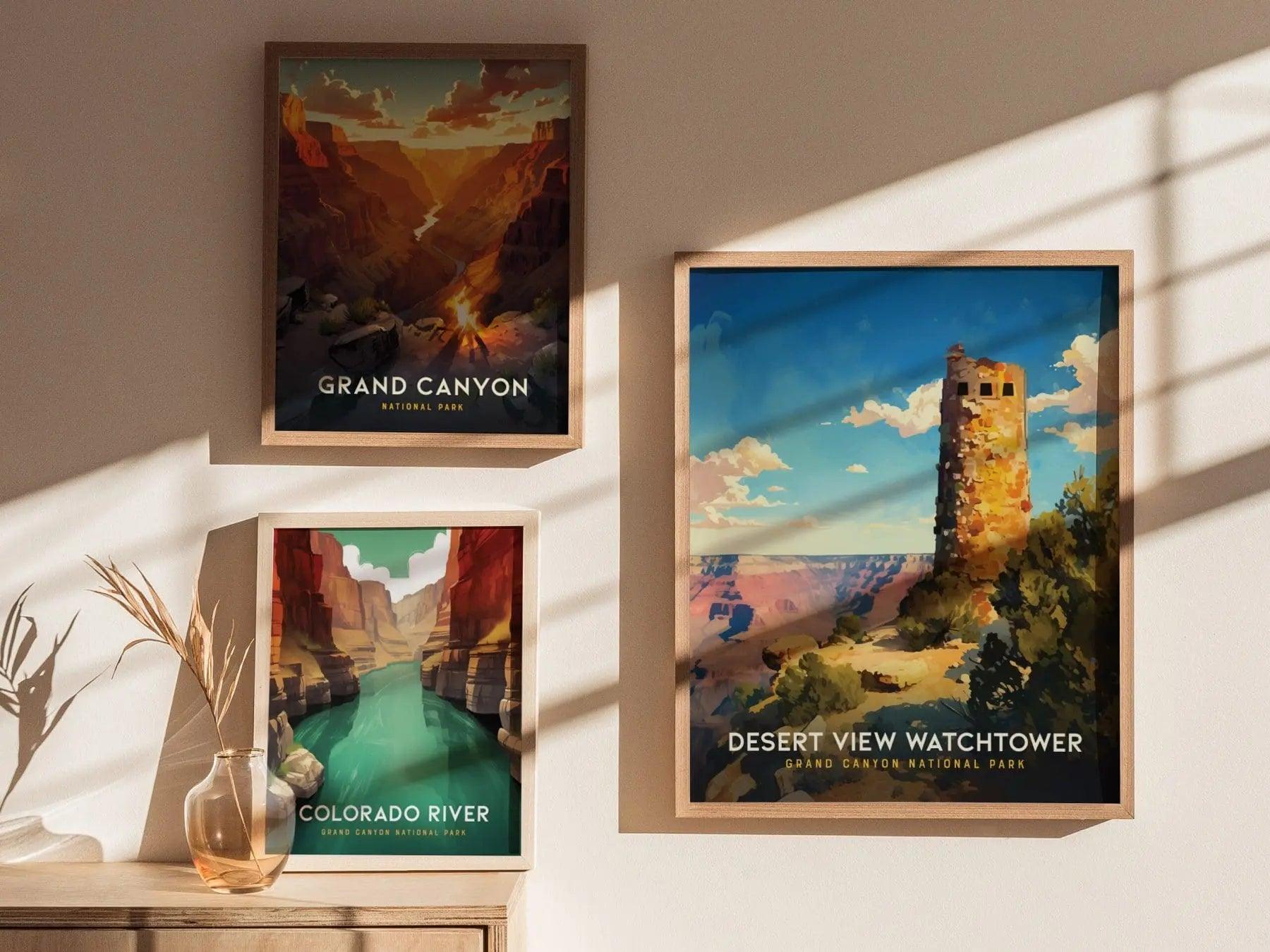 Desert View Watchtower Grand Canyon Arizona Framed Travel Poster, Grand Canyon Travel Poster Print, National Parks Wall Art, Desert View Art - Swell Scenes