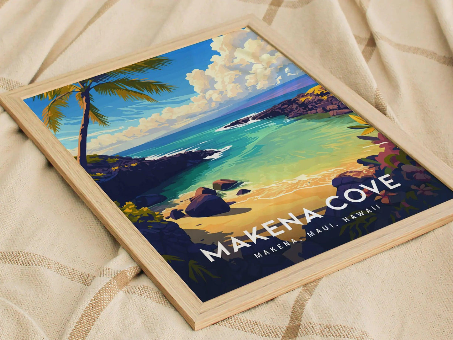 Makena Cove, Maui, Hawaii | Wailea Beach Island Framed Wall Art Poster Travel Artwork Hawaiian Lush Tropical Wedding Gift Honeymoon Decor - Swell Scenes