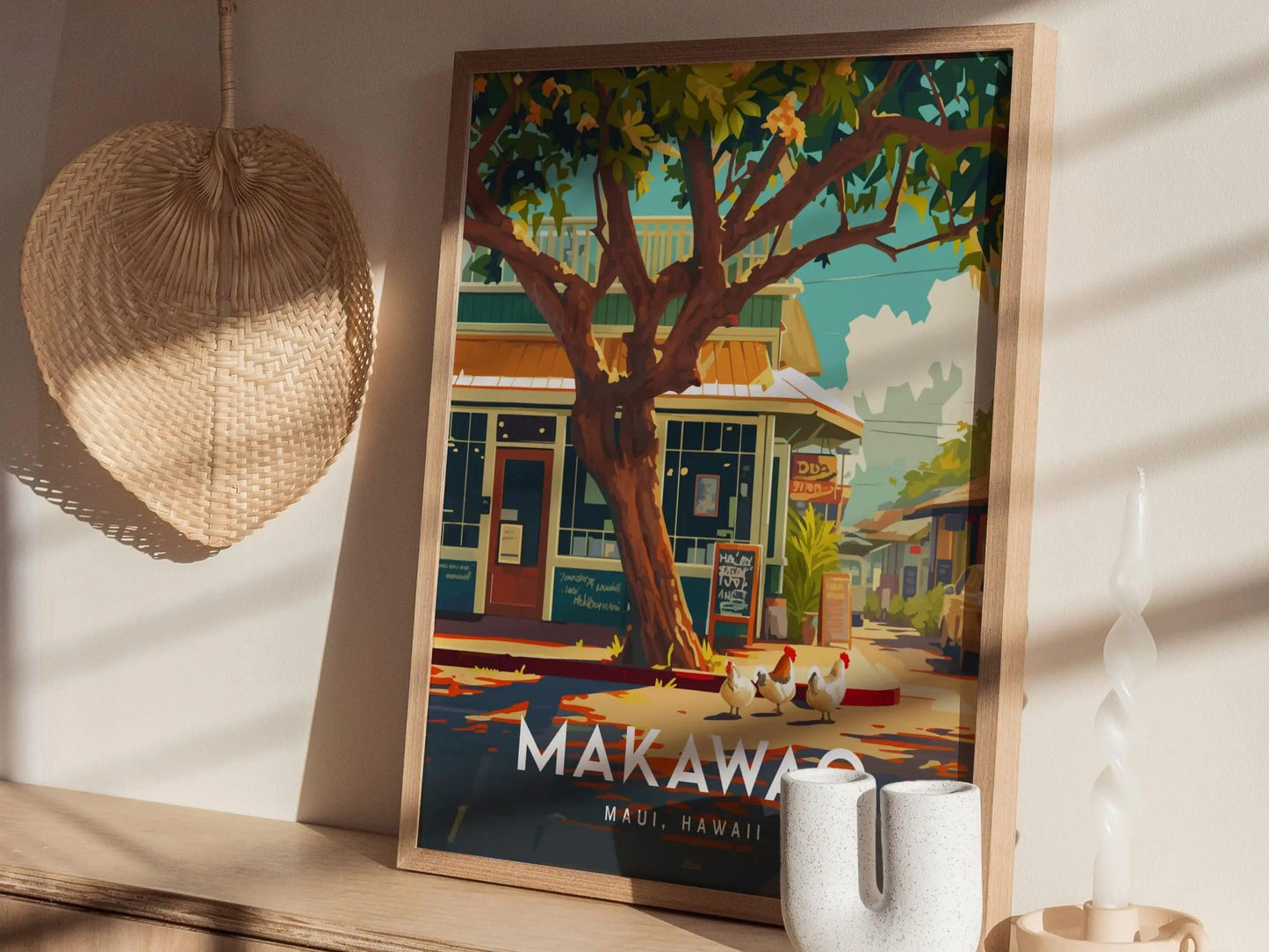 Makawao, Maui, Hawaii | Upcountry Paniolo Country Town Island Framed Wall Art Poster Travel Artwork Hawaiian Lush Tropical Gift Decor Set - Swell Scenes