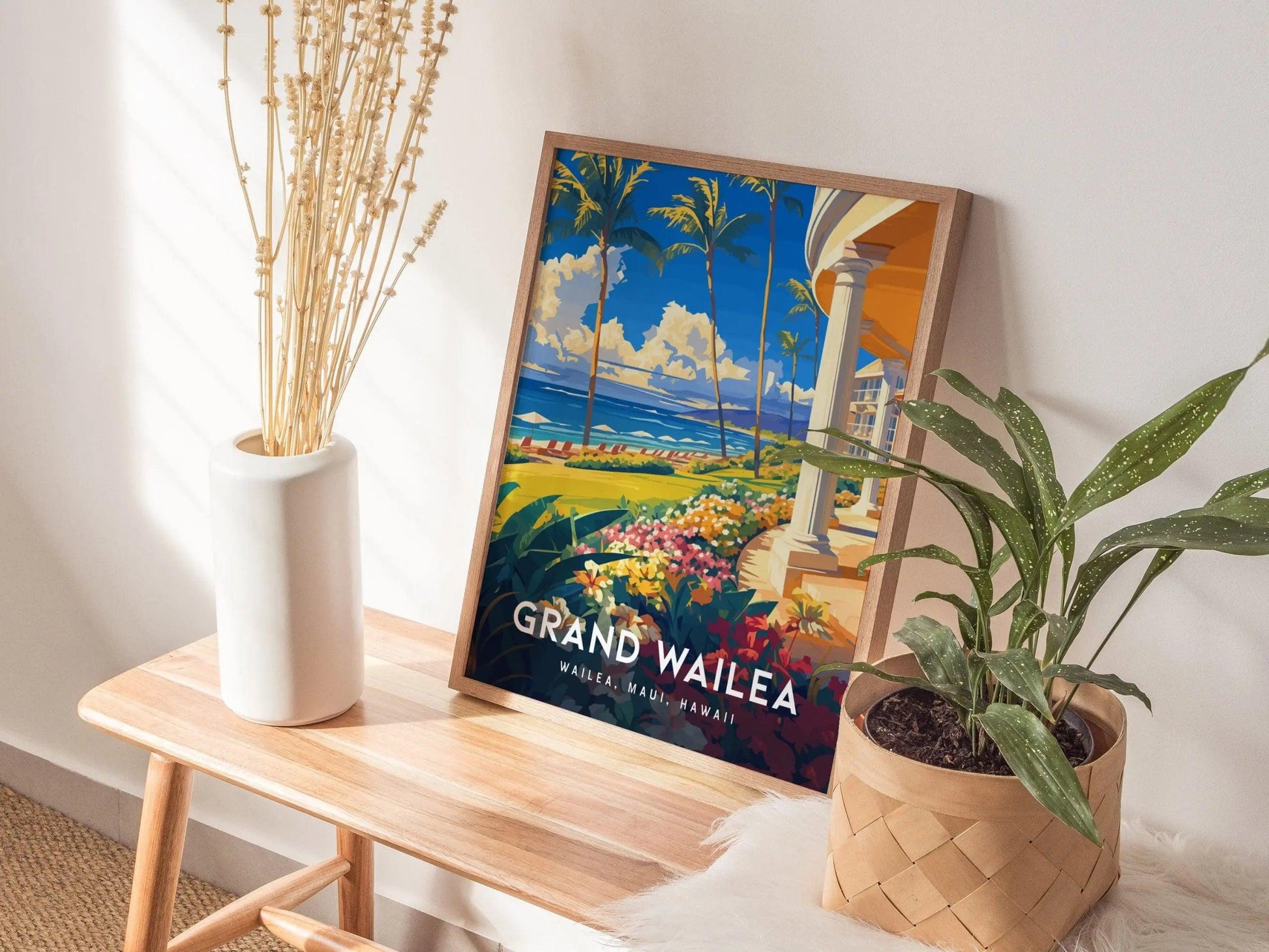 Grand Wailea Hotel, Maui, Hawaii | Beach Island Framed Art Poster Travel Artwork Hawaiian Tropical Vacation Wedding Honeymoon Gift Decor Set - Swell Scenes