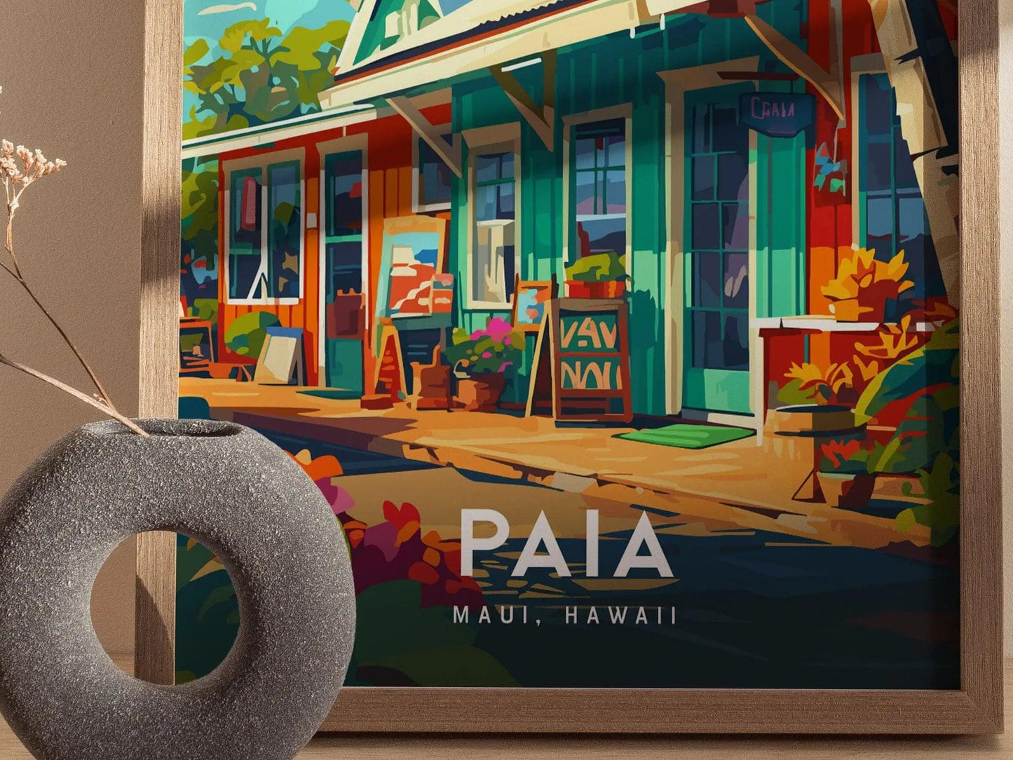 Paia, Maui, Hawaii | Road To Hana Country Big Wave Surf Town Island Framed Art Poster Travel Artwork Hawaiian Lush Tropical Gift Decor Set - Swell Scenes