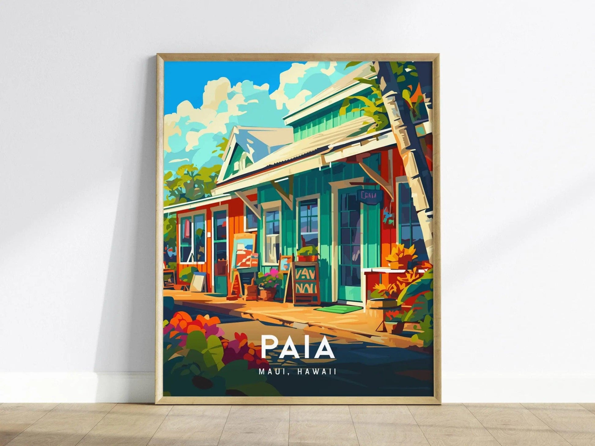 Paia, Maui, Hawaii | Road To Hana Country Big Wave Surf Town Island Framed Art Poster Travel Artwork Hawaiian Lush Tropical Gift Decor Set - Swell Scenes