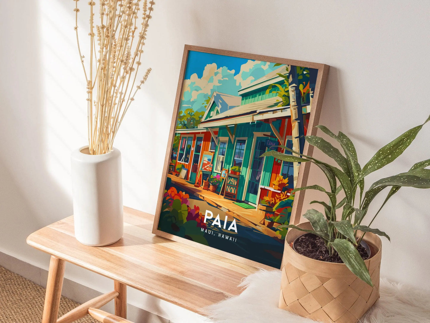 Paia, Maui, Hawaii | Road To Hana Country Big Wave Surf Town Island Framed Art Poster Travel Artwork Hawaiian Lush Tropical Gift Decor Set - Swell Scenes