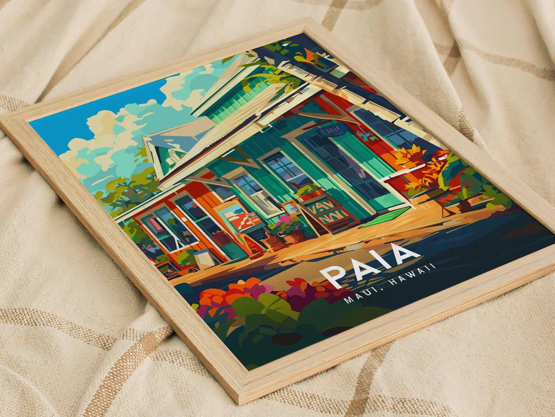 Paia, Maui, Hawaii | Road To Hana Country Big Wave Surf Town Island Framed Art Poster Travel Artwork Hawaiian Lush Tropical Gift Decor Set - Swell Scenes