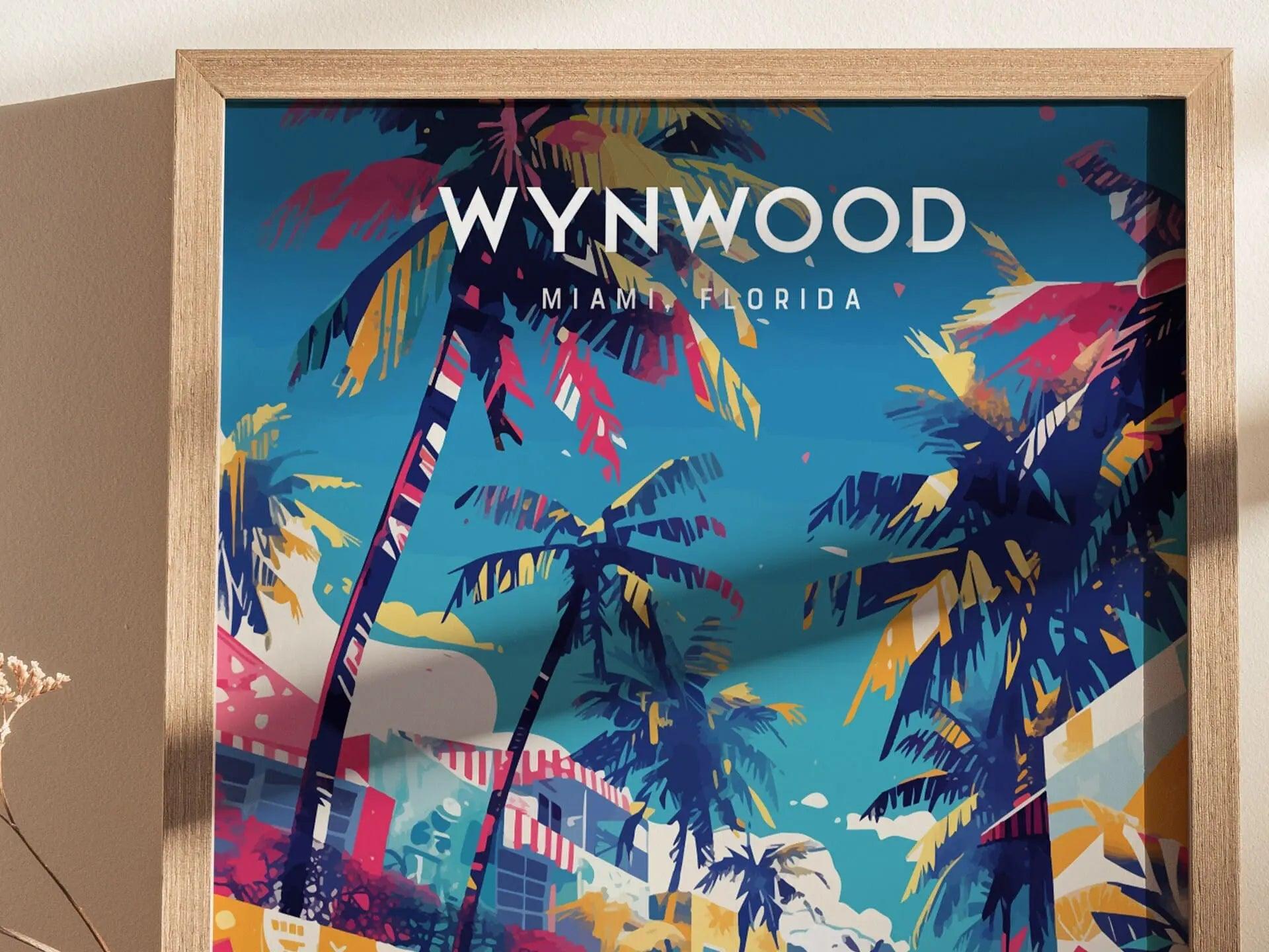 Miami Wynwood Walls street art poster displayed in modern interior with vibrant colors and urban gallery decor