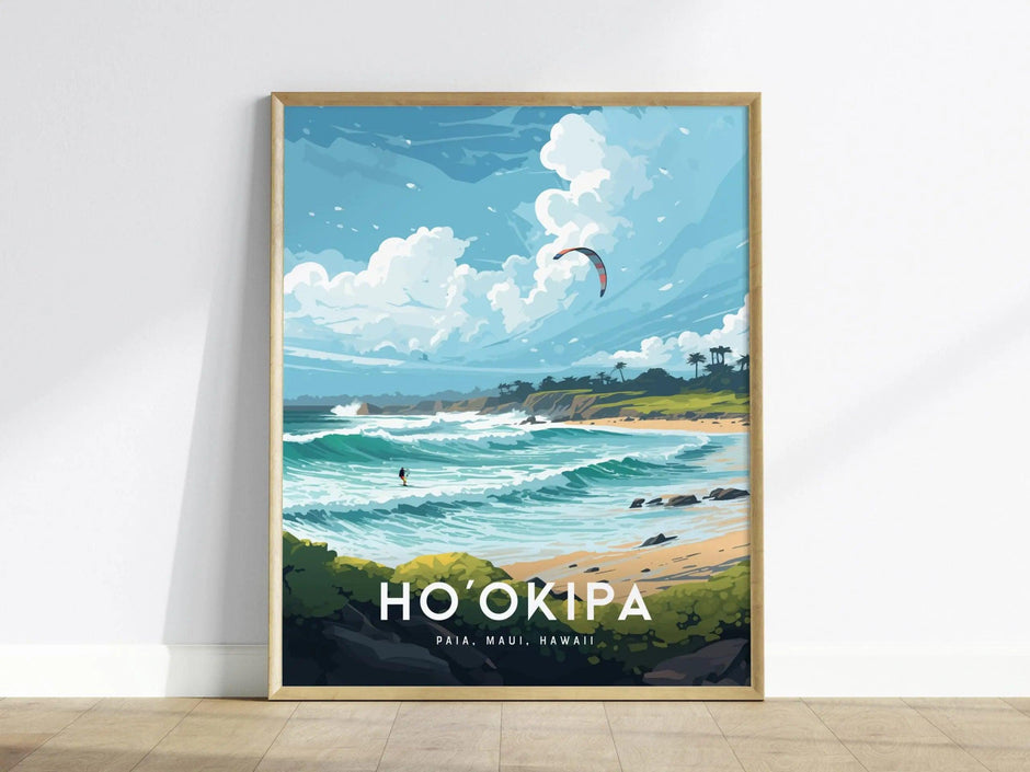 Ho'okipa Beach, Maui, Hawaii - Hookipa Wind Kite Surf Surfing Framed Wall Art Poster Design Travel Island Tropical Print Gift Home Decor - Swell Scenes