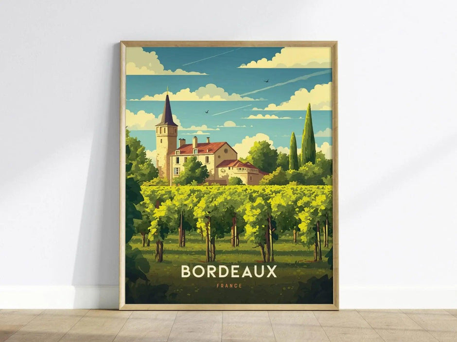 Bordeaux France Wine Country Framed Wall Art, Bordeaux Framed Artwork Poster, Travel Winery Vineyard France Home Gift Decor, Airbnb Decor - Swell Scenes