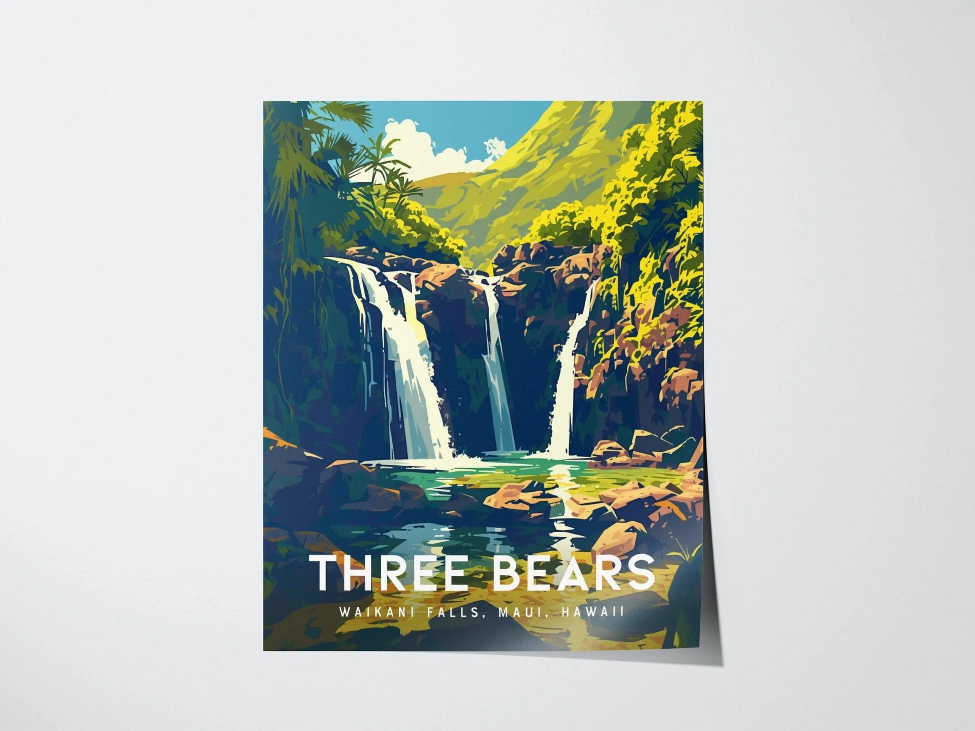 Three Bears Falls, Upper Waikani Waterfall, Maui, Hawaii | Island Framed Wall Art Poster Travel Artwork Hawaiian Tropical Hana Decor Gift - Swell Scenes