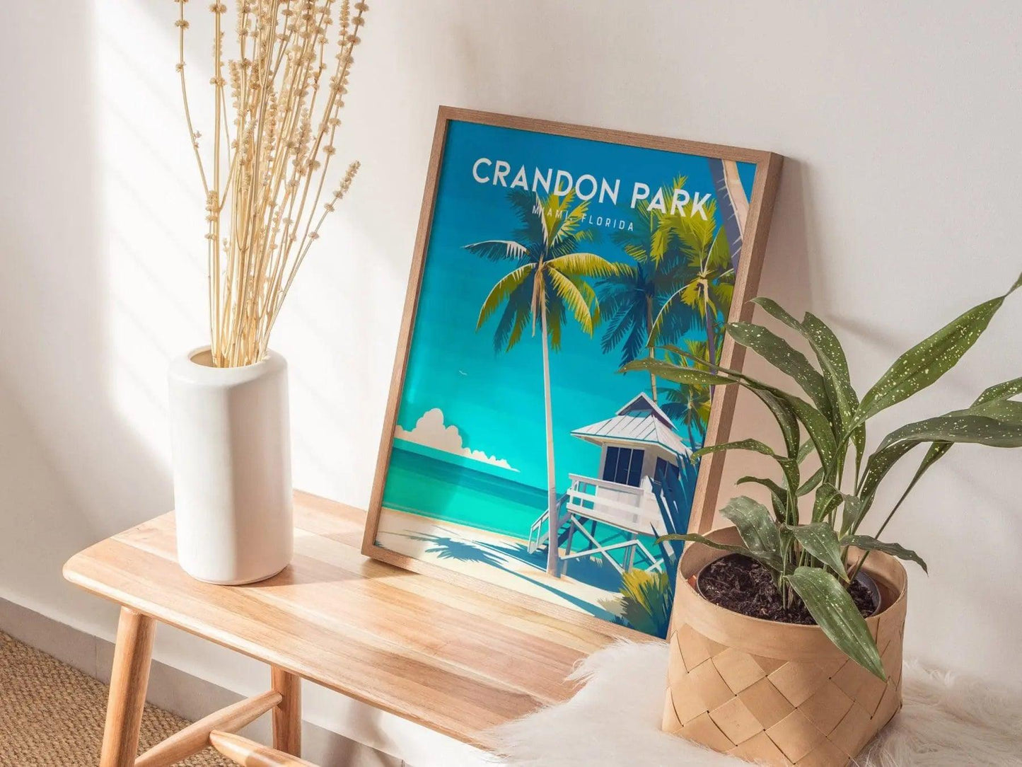 Crandon Park Beach, Miami, Florida Framed Wall Art - Lifeguard Tower South FL Minimal Tropical Poster Design Travel Print Home Decor Artwork - Swell Scenes