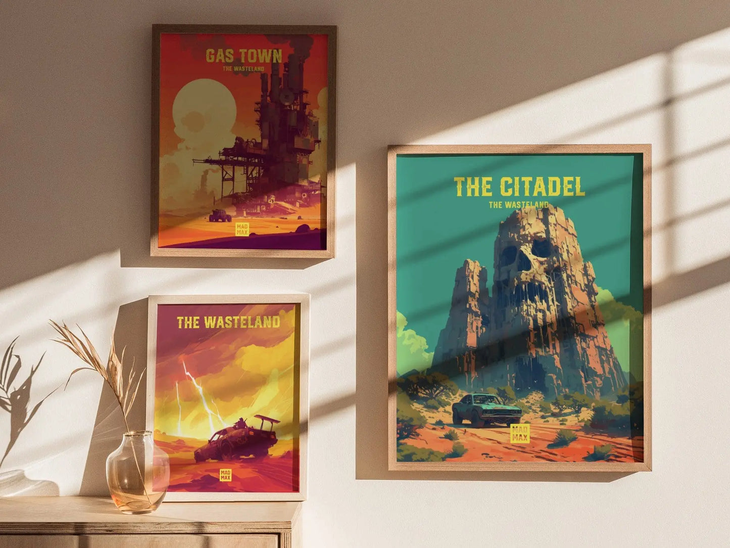 The Citadel, The Wasteland, Mad Max Framed Wall Art - Fury Road Thunderdome Furiosa Post Apocalyptic Poster Travel Print Man Cave Decor Set - Swell Scenes