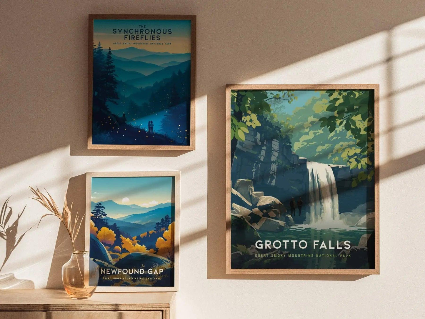 Grotto Falls Great Smoky Mountains National Park Framed Travel Print, Smoky Mountain National Park Travel Poster, Grotto Falls Souvenir Art - Swell Scenes
