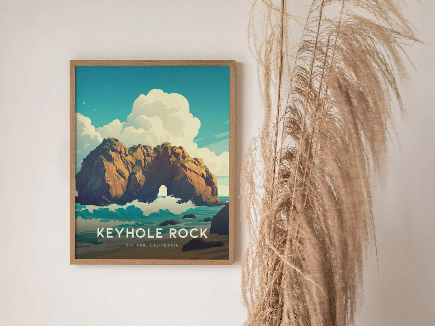 Keyhole Rock at Big Sur Framed Travel Print, California Big Sur Travel Poster, Keyhole Rock Big Sur Wall Art, California Airbnb Wall Decor - Swell Scenes