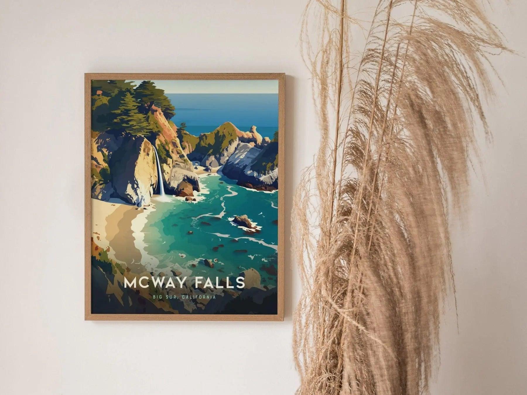 McWay Falls Big Sur Framed Travel Print, California Big Sur Travel Poster, McWay Falls Big Sur Wall Art, Pfeiffer State Park Airbnb Decor - Swell Scenes