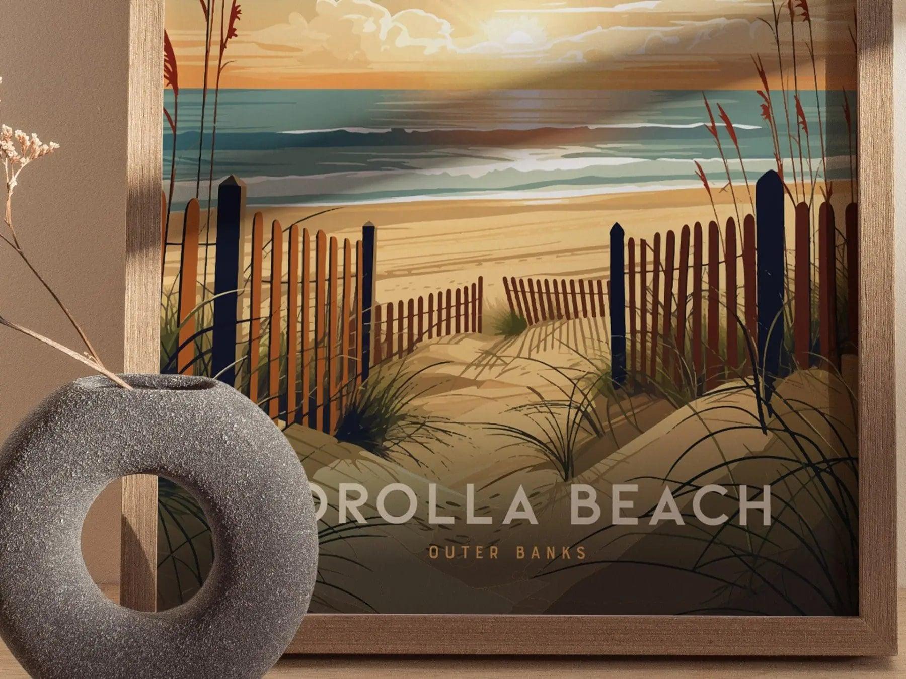 Corolla Beach Outer Banks Framed Wall Art, North Carolina Corolla Beach Poster, OBX Surfing Unframed Print, Corolla Beach Airbnb Decor Art - Swell Scenes