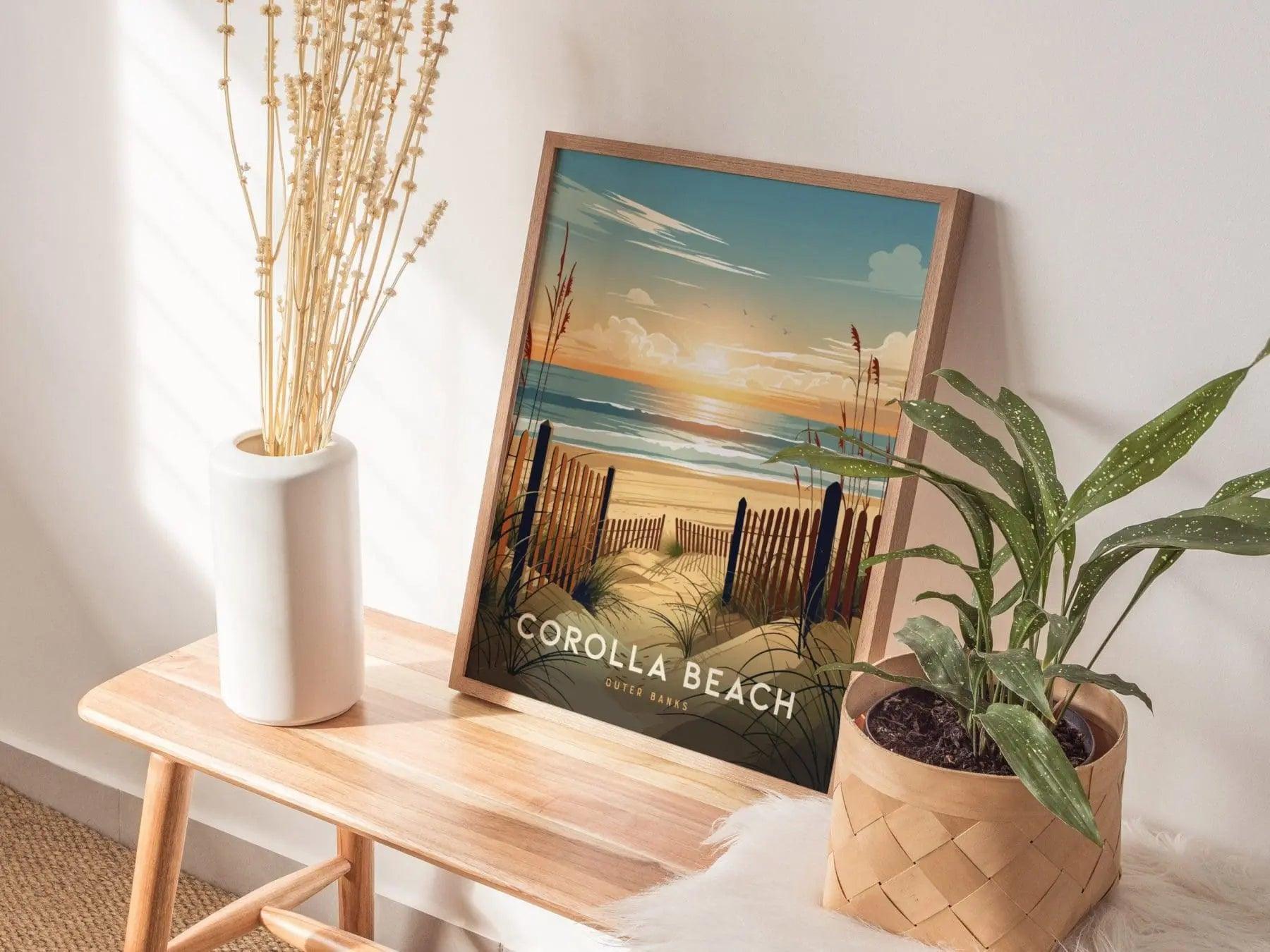 Corolla Beach Outer Banks Framed Wall Art, North Carolina Corolla Beach Poster, OBX Surfing Unframed Print, Corolla Beach Airbnb Decor Art - Swell Scenes